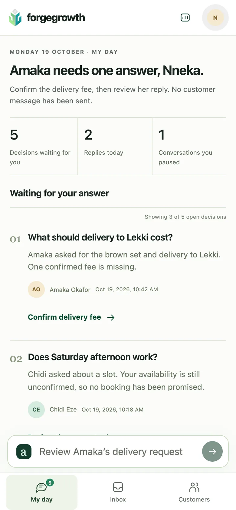My day on a phone: the customer questions waiting for an answer. Sample business and customers.